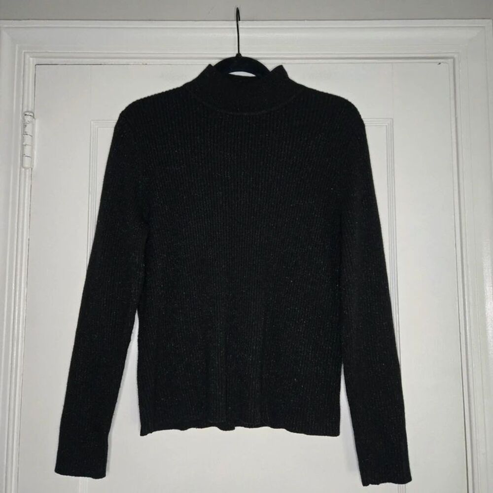 Classic Elements Black with Green Metallic Threading Sweater Women's Large